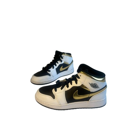 Nike Air Jordan 1 Shoes - Nike Air Jordan 1 MID Shoes GS Sz 5Y WMNS Sz 6.5 White/Gold/Black 554725-190